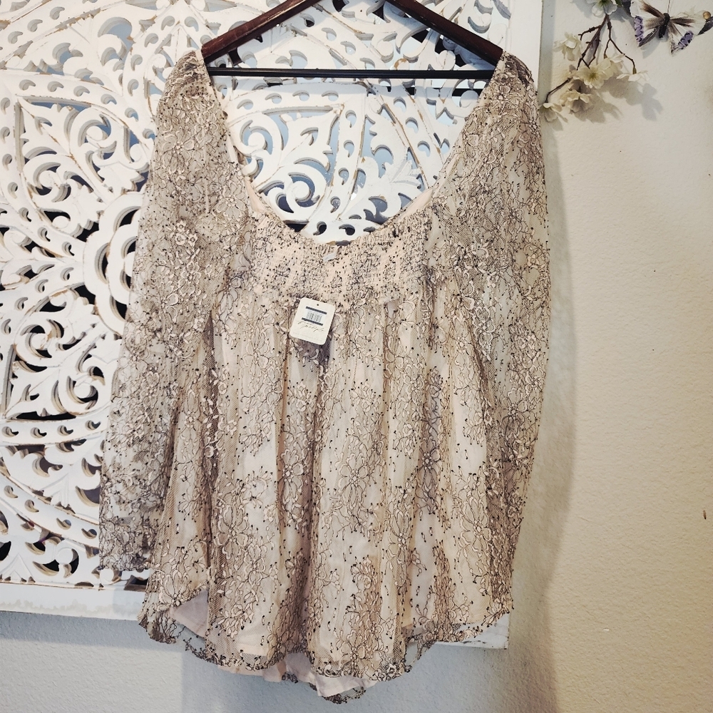 Free People Heavenly champagne toast black lace overlay dress size Small NWT - Picture 13 of 16